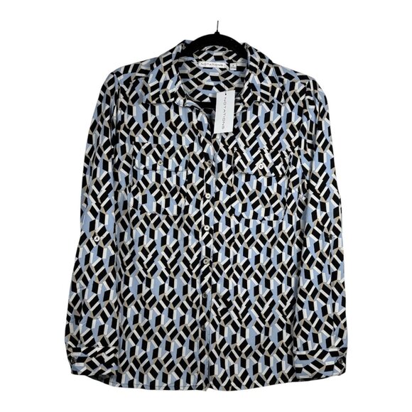 Notations Women’s Button-Up Geometric Pattern Blouse,Size Small, Long Sleeves - Picture 1 of 12